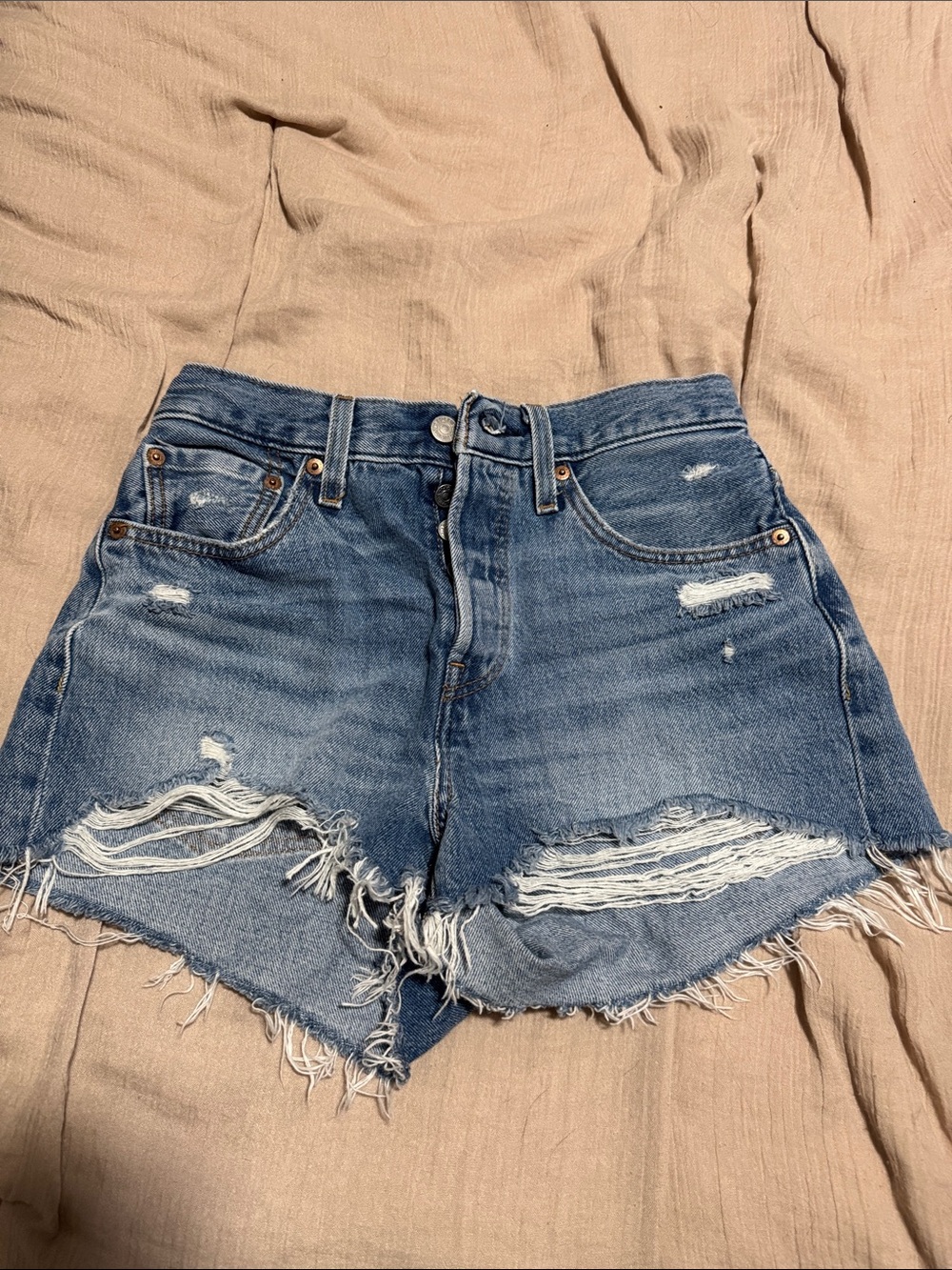 Levi's Distressed Blue High-Rise Cutoff Denim Shorts